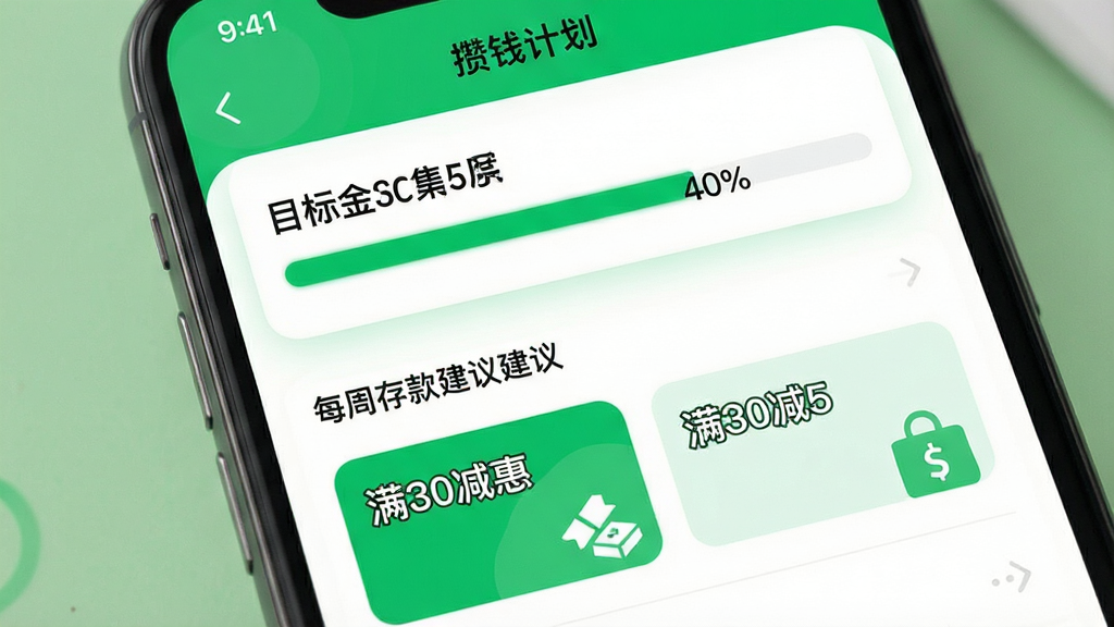 ���壺�ֻ�������ʾ����Ǯ�ƻ���ҳ�棬������Ŀ��������������·��г�ÿ�ܴ����֧���Żݿ�Ƭ�����֣���������Ŀ�������б��������У��Ű棺��Ƭʽ��ƣ�Բ�Ǳ߿򣻷�����»�������ɫ������ϸ�ڣ��Żݿ�Ƭ��ע����30��5����������������ʾ40%�����ʣ��ɾ��޶���Ԫ�ء�