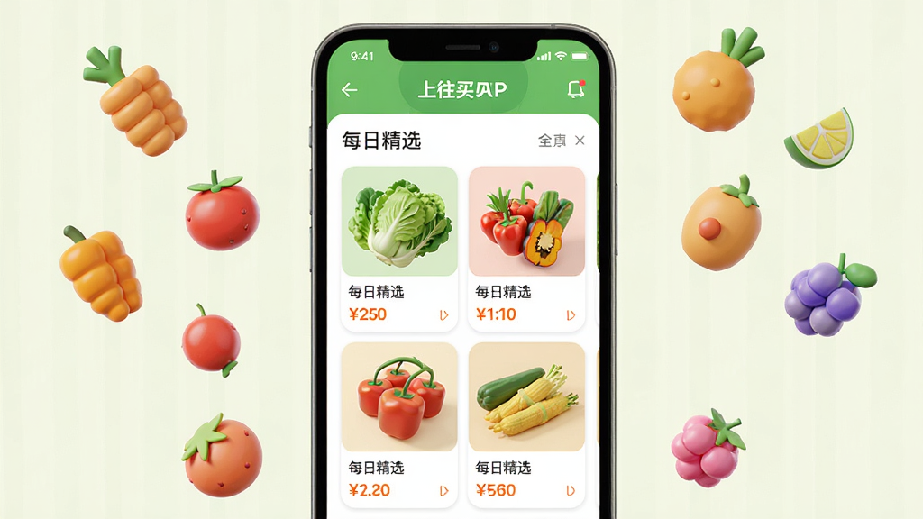 ���壺�������APP��ҳչʾ���棬�����и�������ʳ�ĵĿ�Ƭ�����֣��ֻ���Ļ���У���Χ��Ư�����߲�ˮ��ͼ�ꡣ�Ű棺������������ƷͼƬ���ˡ���񣺱�ƽ����ƽ��3DԪ�ء�ϸ�ڣ���Ļ����ʾ��ÿ�վ�ѡ����������Ʒ������������ʣ����壬ɫ�����ޣ��ɾ����޶���Ԫ�ء�