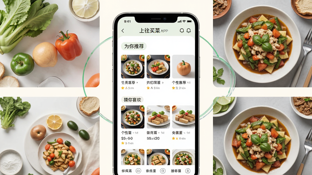 ���壺�������APP�������Ƽ����ܽ��棬��ʾ���Ի���Ʒ�б������֣��ֻ���Ļ�ڻ������룬��Χ�����Ÿ����Ƽ�ʳ�ĺͲ���ͼƬ���Ű棺�����Ѻã��Ƽ����ݶ���������ִ���Լ��񣬴������ɫ�ʡ�ϸ�ڣ���Ļ����ʾ��Ϊ���Ƽ����͡�����ϲ������ǩ�����Ծ���ʳ��ͼƬ�����ʣ����壬�ɾ����޶���Ԫ�ء�