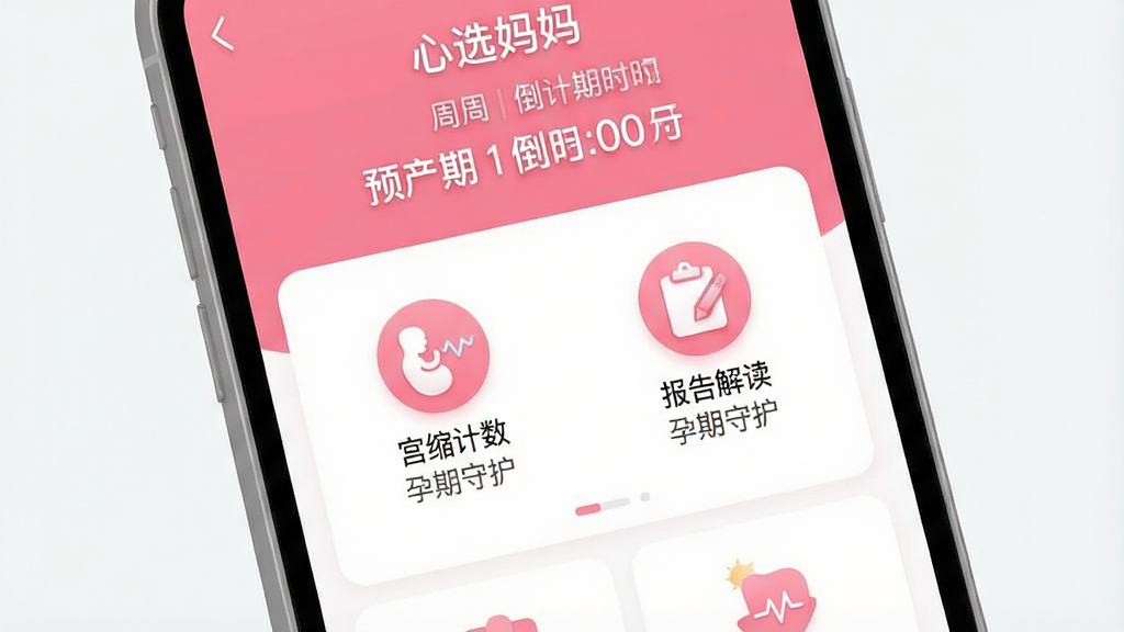 һ���ֻ������ͼ���Ĳ廭��չʾ����ѡ���衱APP������ģʽ��ҳ��������ʾ���ܺ�Ԥ���ڵ���ʱ���·���������̥����������������������ͼ�ꡣ�����Է�ɫ�Ͱ�ɫΪ��ɫ�������󷽣�ͼ�����������ֱ�ע����ѡ���衱�͡������ػ���������ɾ����࣬����ϸ�塣