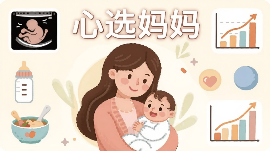 һ����ܰ�����Ĳ廭������������һλ΢Ц�ŵ��������豧�ſɰ��ı�������Χ�������в���������ص�ͼ�꣬��̥��B��ͼ����ƿ����ʳ�롢�ɳ�����ͼ�ȡ�����ͻ������ѡ���衱�ĸ��֣�������������ů��ɫ����ͣ����ñ�ƽ����ƣ�ϸ�ڷḻ�����������ɾ����޶���Ԫ�ء�