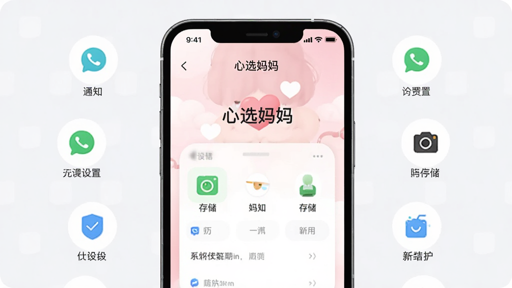 һ���ֻ�չʾ����ѡ���衱APP�İ�װ���棬��Χ������Ȩ�޵�ͼ�꣬��֪ͨ���洢������ȣ�������࣬���ʸɾ���ͻ������ѡ���衱������