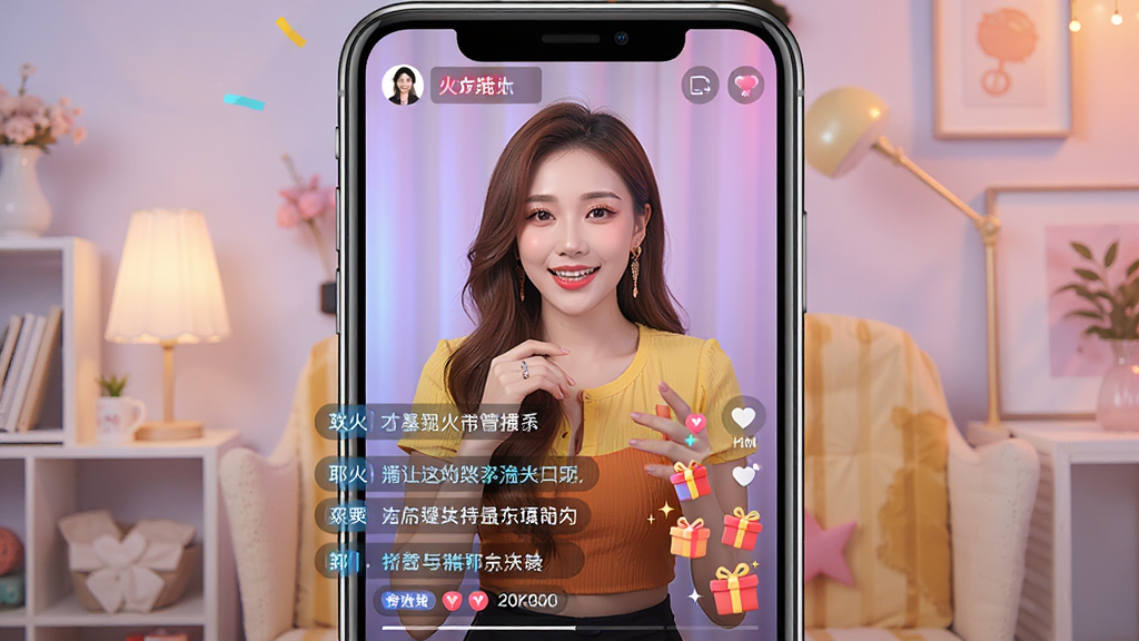 一张展示耶火live手机应用主界面的高清截图,画面中央是正在直播的才艺主播,屏幕下方有滚动的弹幕与礼物特效,界面布局清晰,色彩明亮活泼,整体风格现代且充满社交氛围,画质干净,无多余元素