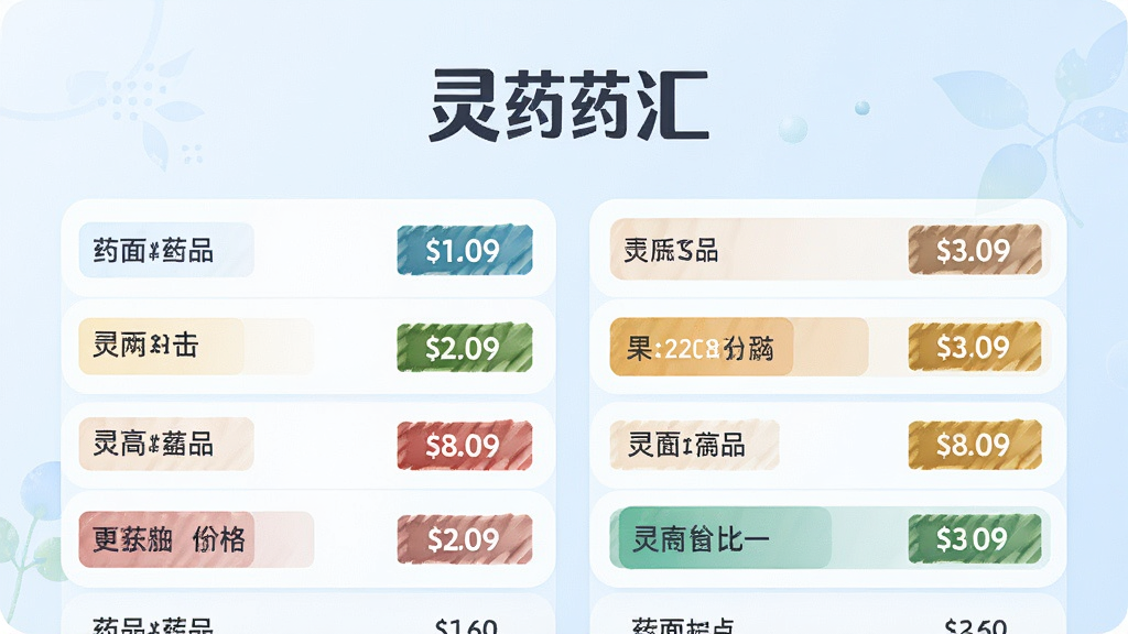 一张灵药汇APP价格对比功能的预览图,画面展示多个药品的价格列表,并用不同颜色标注价格高低,背景为淡蓝色渐变,整体风格清爽简洁,突出“灵药汇”品牌,文字清晰,画质干净,无多余元素。