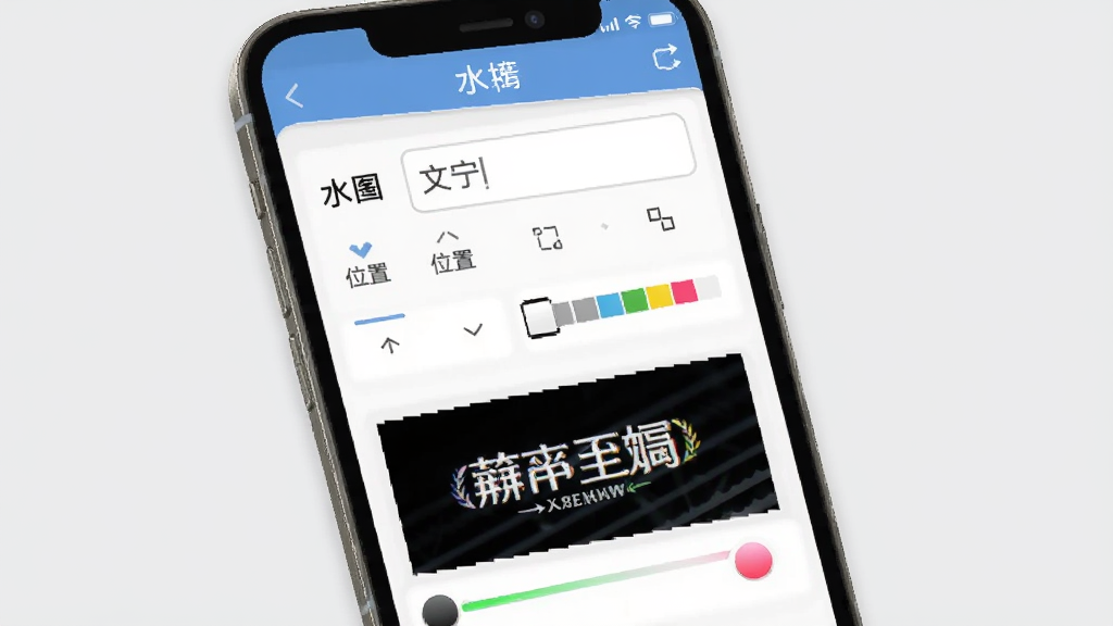 截屏无忧水印设置界面示意图,主体为手机屏幕显示水印编辑页面,有文字输入框、位置选择、颜色调节等选项,背景为浅灰色,布局清晰,排版简洁,风格实用,细节展示水印效果预览,画质干净,无多余元素