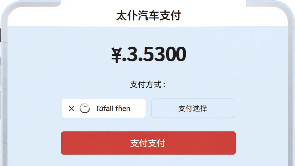 太仆汽车支付页面,显示订单金额、支付方式选择,背景为淡蓝色,支付按钮为红色,界面简洁,金额数字醒目,画质干净无多余元素