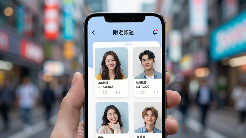 在充满活力的都市背景中,一部智能手机屏幕显示