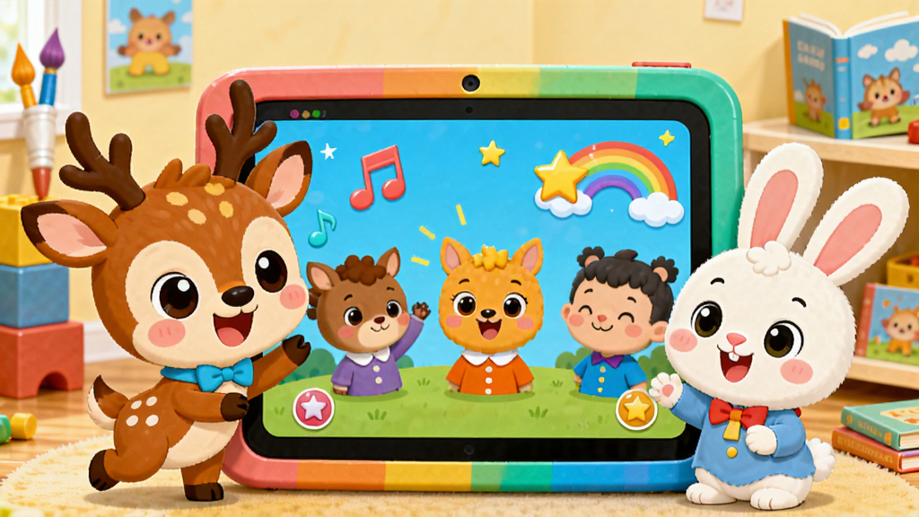 ��������Ϊ������APP�Ŀ�ͨ��������һֻ�ɰ���С¹��һֻС���ӣ����������ĵ�Χ��һ���޴�Ĳ�ɫƽ����ԣ���Ļ�ϲ�����ɫ�����޵Ķ��趯������������ܰ�����Ķ�ͯ�����л�ľ�����ʡ��汾��Ԫ�ء����岼�ֲ��þ��й�ͼ��������λ����Ļ���࣬�Ӿ�����ͻ�����Ű���������죬���ñ�ƽ����ͨ�������Բ��ɫ�ʱ��Ͷȸߡ�ϸ���ϣ���Ļ����ʾ���������ǡ��ʺ��Ԫ�أ����ʸ��壬����ɾ����޶������