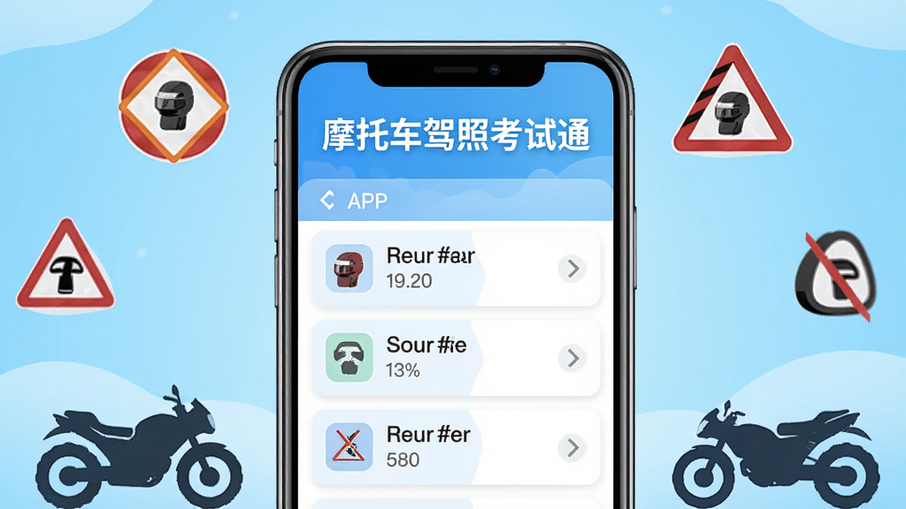 ��������չʾһ�������ֻ�����Ļ��ʾĦ�г����տ���ͨAPP������б����棬�Ϸ��С�Ħ�г����տ���ͨ������������Ϊǳ��ɫ���䣬��Χ��׺��ͨ��־��Ħ�г���Ӱ������������������ƽ����ƣ��߻��ʣ��ɾ��޶���Ԫ��