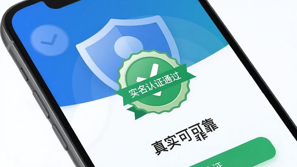 甜心伴聊安全认证界面,手机屏幕显示“实名认证通过”的绿色徽章,背景为盾牌图标和用户头像,整体风格简约商务,蓝色与绿色为主色调,突出“真实可靠”主题,画质清晰,干净无多余元素