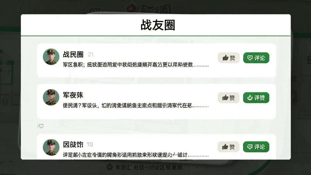 ͼƬչʾ������㡱������������ҳ�涥��Ϊ��ս��Ȧ�����⣬�·�Ϊ������̬��ÿ����̬�����û�ͷ���ǳơ��������ݺ͵������۰�ť������ǳɫ��������ɫ��׺�����ʸɾ����޶���Ԫ��