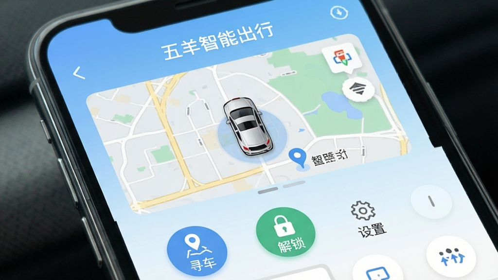һ�������ֻ���Ļչʾ�������ܳ���APP�����棬���������ִ���������ʾ�������ơ��������ܳ��С����м��ǳ���ʵʱ��λ��ͼ���ײ����С�Ѱ���������������������á���Բ�ΰ�ť������Ϊǳ��ɫ���䣬���岼�����������ʸɾ����޶���Ԫ��