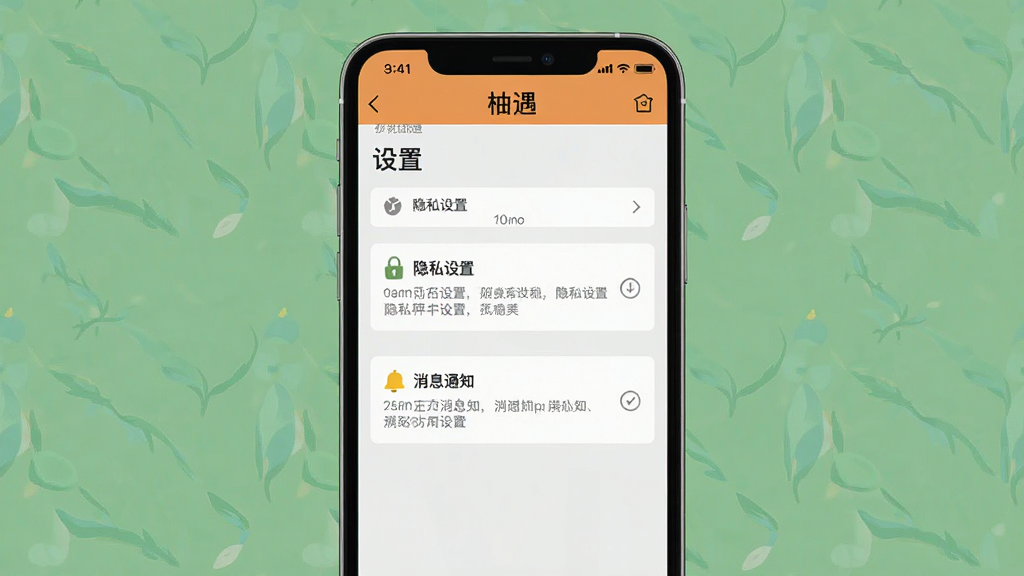 一幅手机截图风格的教程插图,主体是柚遇App的“设置”页面,布局清晰,排版直观,风格扁平化,细节上突出“隐私设置”和“消息通知”两个选项,画质高清干净无多余元素,页面顶部有“柚遇”字样