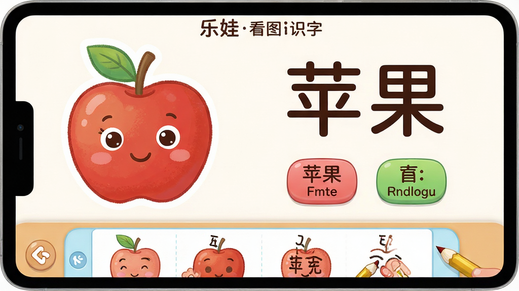 һ��չʾ���޿�ͼʶ��Ӧ���ڽ���Ľ�ͼ���ͼƬ������ǡ�ƻ�����Ĳ�ɫ�廭���Ҳ��ǡ�ƻ�����������֣��·������ĺ�Ӣ�ĵķ�����ťͼ�꣬����ײ��Ƕ�����˳��ʾ�������������¿ɰ������沼��������ɫ����ͣ����ʸɾ���ͻ�������޿�ͼʶ�֡���ʶ�ֽ�ѧ���ܡ�