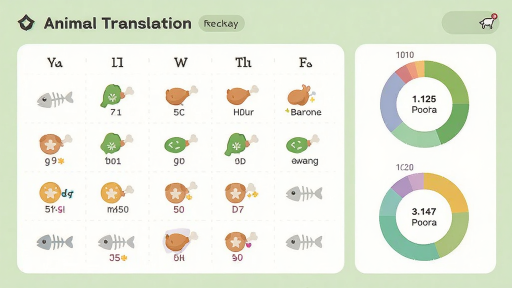Animal Translation��ʳ��¼���棬��ʾһ�ܵ�ιʳ������ÿ�ղ͵��ò�ͬ��ɫ��ͼ���ע���Ա���Ӫ����������ͼ������Ϊ����ɫ��������죬��������������ƽ����ϸ�ڴ���ʳ��Сͼ�������ͷ�����ȵȣ����ʸɾ����޶���Ԫ��