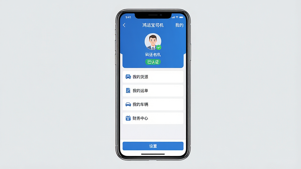 ���壺һ���ֻ�չʾ�����˱�˾����APP�ġ��ҵġ�ҳ�棬ҳ�涥����ʾ�û�ͷ�����֤״̬���·��г����ҵĻ�Դ�������ҵ��˵��������ҵĳ����������������ġ��ȹ�����ڡ����֣��ֻ����У�����Ϊǳ��ɫ��ҳ��Ԫ�ش�ֱ���С��Ű棺ͷ����û������У������б��������У��ײ��С����á���ť����񣺼������������ɫ�Ͱ�ɫΪ��ɫ����ϸ�ڣ�ҳ���ڡ�����֤����ǩ����ɫ����������������ʾ������֡����ʣ����壬�ɾ����޶���Ԫ�ء�