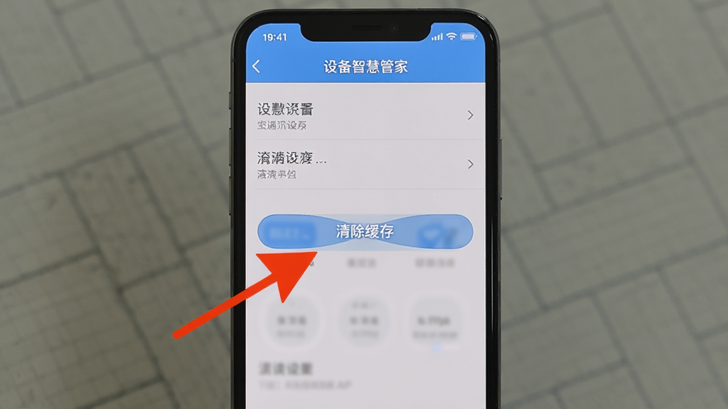 һ���ֻ���ͼչʾ�豸�ǻ۹ܼ�App�����ý����еġ�������桱��ť����Ļ���к�ɫ��ͷָ��ð�ť������Ϊǳ��ɫ���ֻ����������������ˣ����ʵ�ã����ʸɾ����޶���Ԫ��