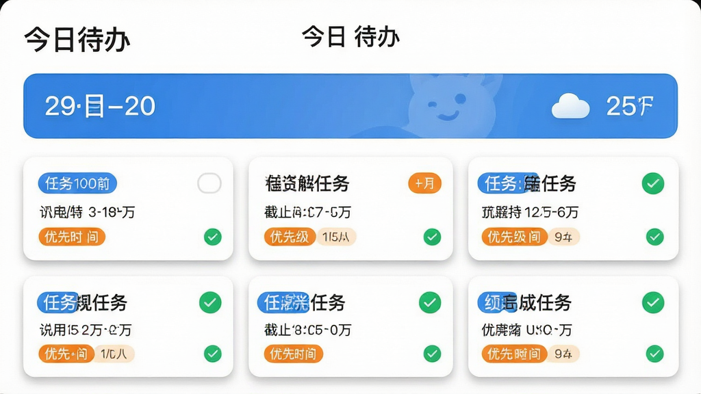 ���壺��С��App�Ĵ��������б����棬�����С����մ��족���������֣�����ƽ��չʾ���Ϸ�Ϊ���ں�����С�������·�Ϊ������쿨Ƭ���Ű棺��Ƭʽ���֣�ÿ�ſ�Ƭ��ʾ������⡢��ֹʱ������ȼ���ǩ����񣺼�����񣬰�ɫ����������ɫ�ͳ�ɫ��ǩ��ϸ�ڣ���Ƭ��Ե����΢��Ӱ����������������ɫ�Թ������ʣ������������ɾ����޶���Ԫ�ء�