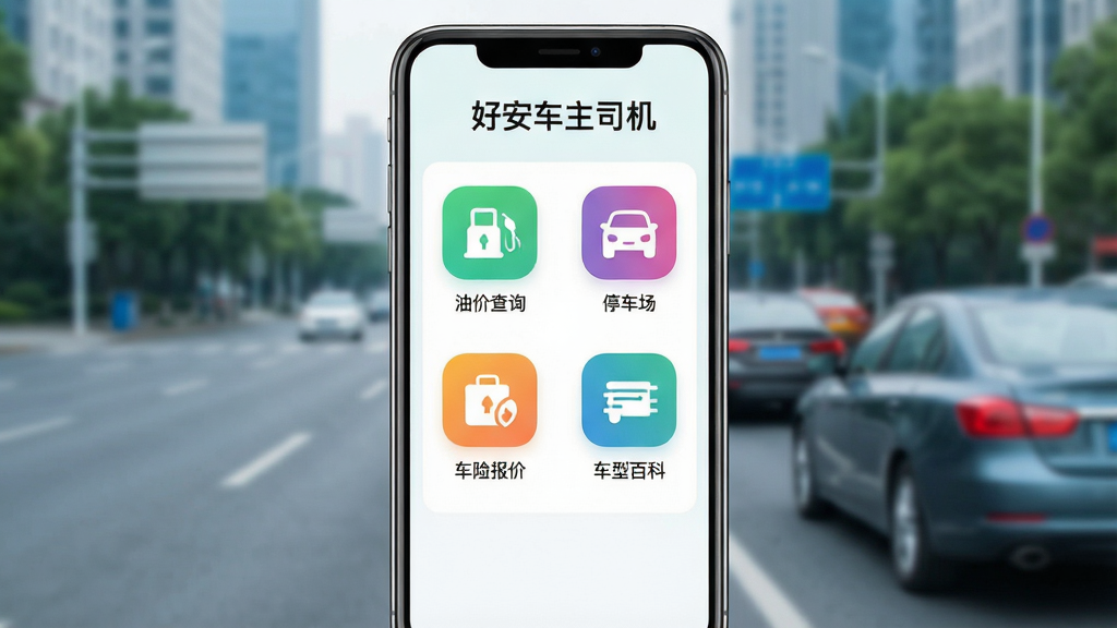 һ�������ֻ���Ļչʾ���ð�����˾����APP�����棬���������ִ���������ʾ���ð�����˾�����������·��������ͼ۲�ѯ��ͣ���������ձ��ۡ����ͰٿƵȲ�ɫͼ�꣬����Ϊģ���ĳ��е�·������������ɫ���������������ʸɾ����޶���Ԫ��