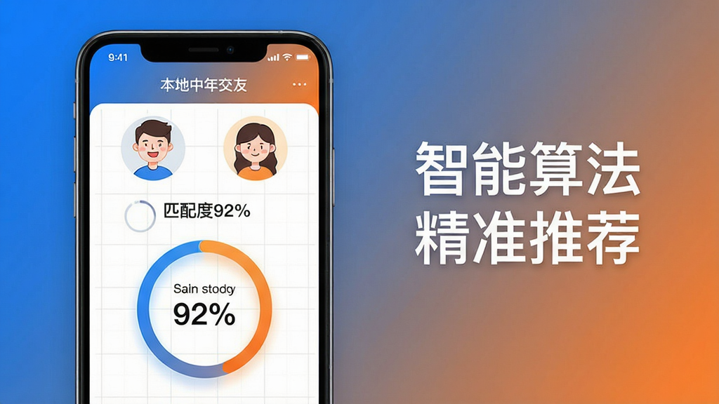 ���壺�ֻ�����չʾ���������꽻�ѡ�������ƥ��ҳ�棬�Ϸ���ʾ������ͨͷ���м��С�ƥ���92%���İٷֱ�ͼ�꣬�����Ǽ������񡣲��֣��ֻ����չʾ���Ҳ�������˵���������㷨 ��׼�Ƽ������Ű棺���ݿ��ӻ���ƥ����û���ͼͻ������񣺿Ƽ�����ů�Ƚ��䣬�ִ���Լ��ϸ�ڣ�ͷ����Ц��������ɾ������ʸ��壬�޶���Ԫ�ء�