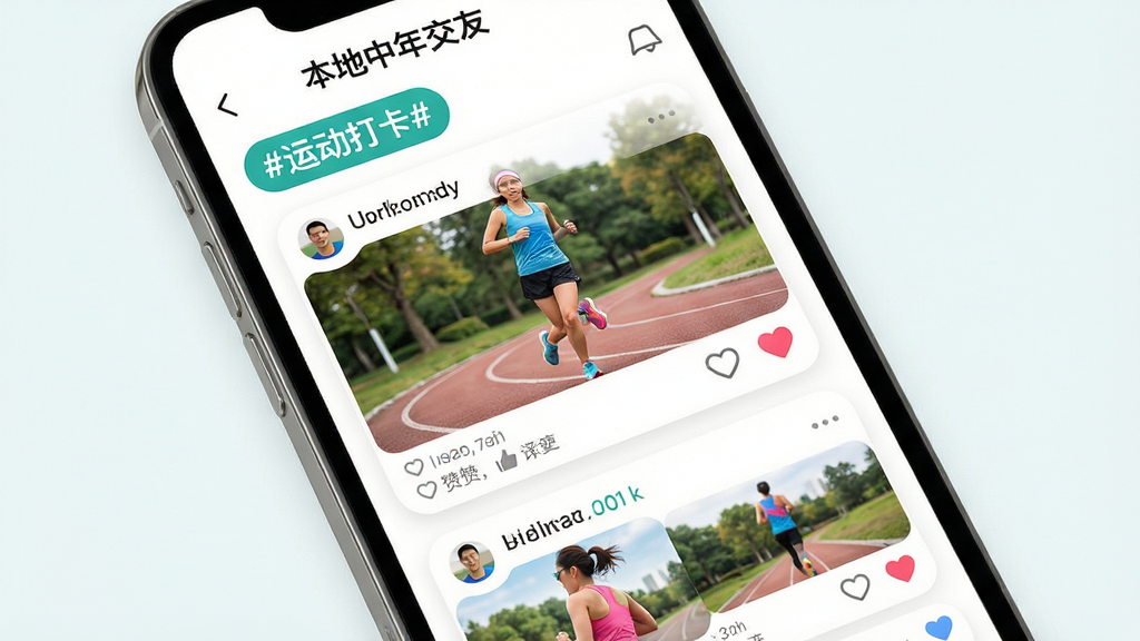 ���壺�ֻ�����չʾ���������꽻�ѡ�����Ȥ����ҳ�棬�����С�#�˶���#�������ǩ���·����û��������ܲ���Ƭ�͵������ۡ����֣��ٲ���ʽ��Ϣ�б�����ƬԲ����ơ��Ű棺�����ǩ��Ŀ�����ݿ�Ƭ�������¡�������»��ã�ɫ�����졣ϸ�ڣ�ͼƬ��������������ͼ�꣬����ɾ������ʸ��壬�޶���Ԫ�ء�