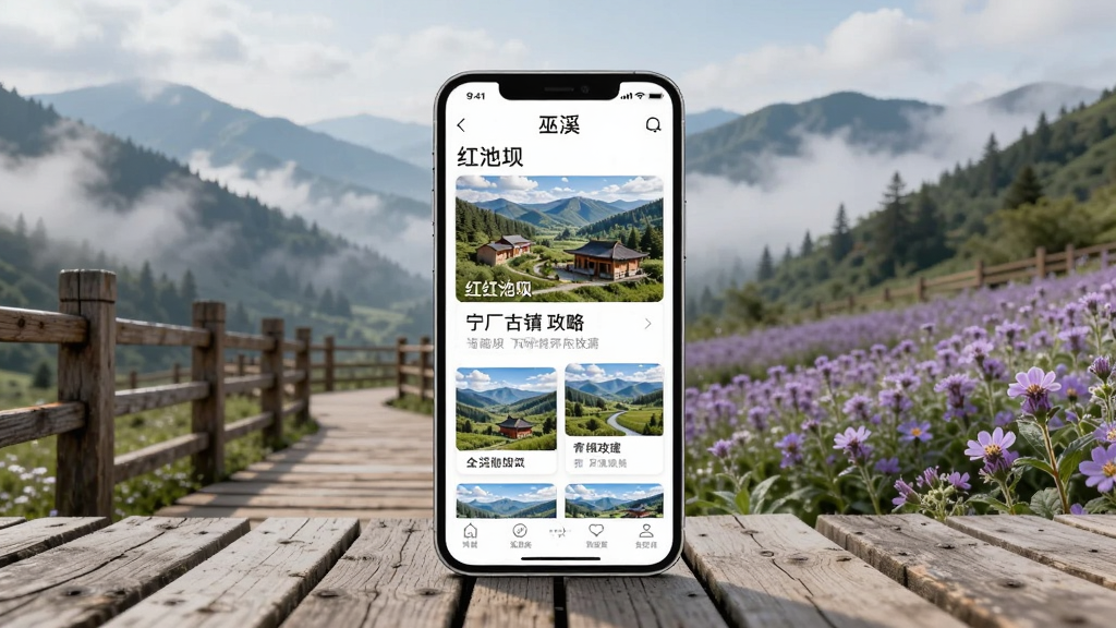 ��������Ϊ�ֻ�����չʾ����Ϫ��APP������Ƶ��ҳ�棬ҳ����չʾ�ź�ذӡ���������Ⱦ���ľ�����Ƭ�����Կ�Ƭ���ֻ��������ڻ���ľջ���ϣ��������������Ƶ���ɽ��һƬ��ɫ��������������Ȼ��ɫΪ���죬�������Ψ����ϸ�����������ںϵ�����������ͨ͸�ɾ����޶���Ԫ�ء�