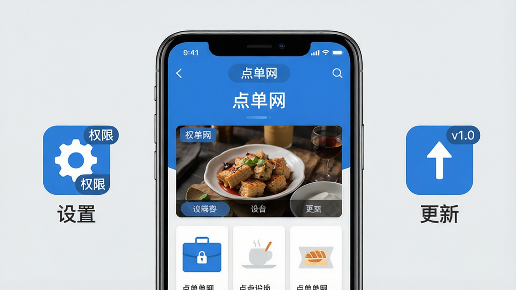 ���壺һ�������ֻ���ʾ���㵥����Ӧ�����л��棬�Ա��С����á�ͼ��͡����¡�ͼ�ꣻ���֣��ֻ����У�����Ϊǳ��ɫ������ͼ��͸���ͼ������ֻ����ࣻ�Ű棺���ֱ�ۣ�ͻ���������裻��񣺿Ƽ��б�ƽ�磬��ɫ��ɫ����ϸ�ڣ��ֻ���Ļ����ʾ���㵥������ҳ������ͼ�����С�Ȩ�ޡ�����������ͼ�����С�v1.0�����������ʣ����壬�ɾ����޶���Ԫ�ء�