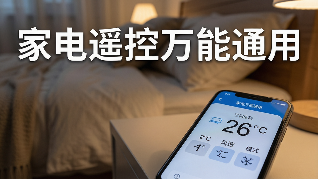 ���壺һ���ֻ��ڴ�ͷ���ϣ���Ļ��ʾ�ҵ�ң������ͨ�õĿյ����ƽ��棬���������ʵ����ҡ����֣��ֻ�λ�ڻ������½ǣ�����Ŵ�չʾ���Ű棺������ʾ�¶ȡ����١�ģʽ�ȴ��ذ��������дʵ������Ӱ���ϸ�ڣ�ͼƬ�ϵ��Ӵ�����֡��ҵ�ң������ͨ�á�������������ʾ26�档���ʣ����壬��͹��ߣ��ɾ����޶���Ԫ�ء�