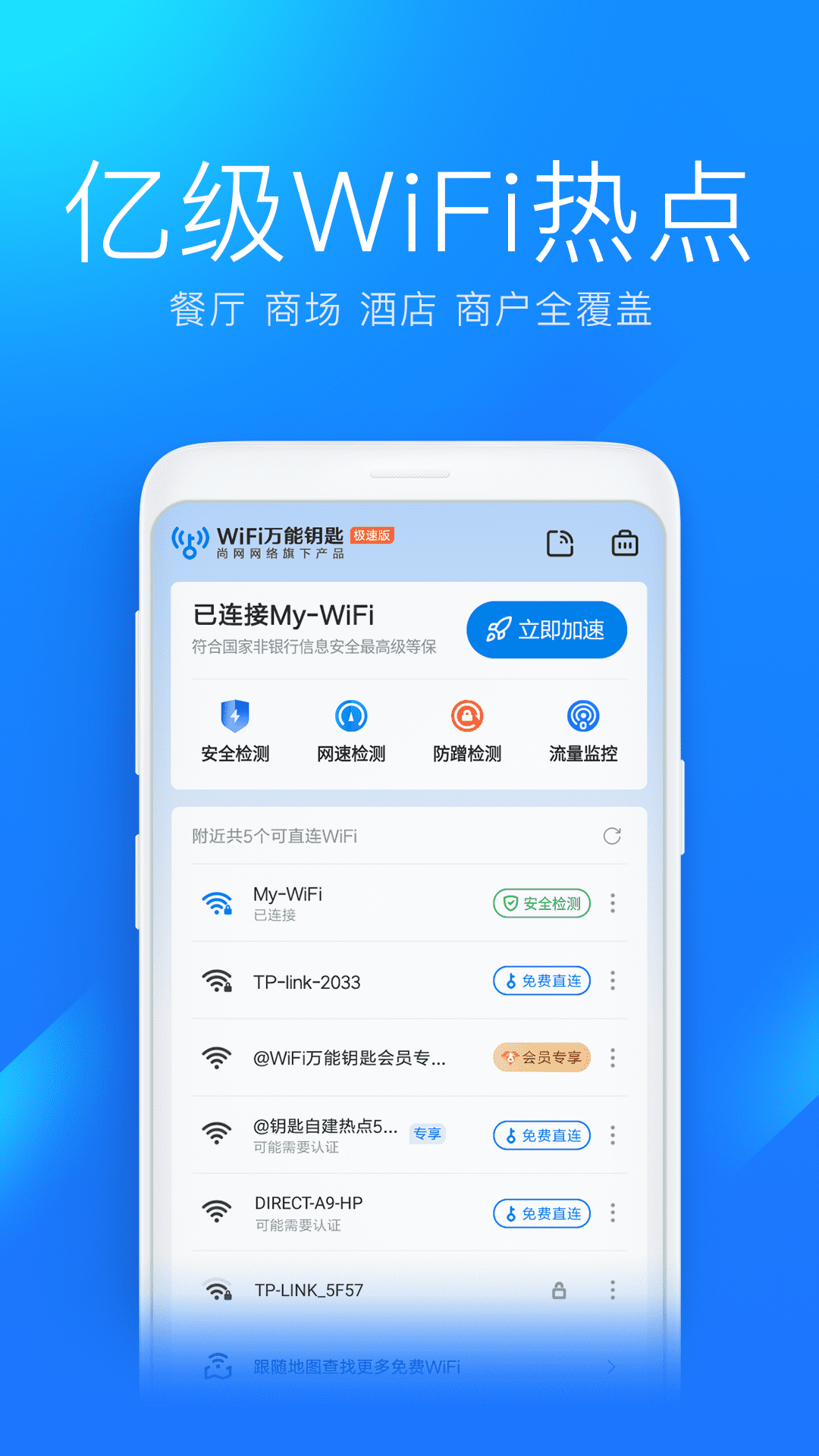 WIFI万有钥匙app商场实测连接速度