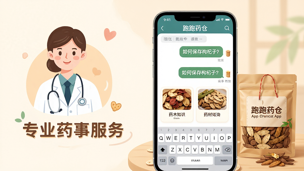 ���壺����ҩ��App����ҩʦ��ѯ���棬��Ļ���жԻ�������ҩ��֪ʶ��Ƭ���Ա߷�����ҩ�������֣��ֻ��ڻ�������ƫ�ң����Ϊҩʦ����廭�롰רҵҩ�·������֣��ײ�Ϊ����������Ű棺��������������������ʾ����α�������ӣ�����������͡�������²廭����UI��ƣ�ůɫ����ϸ�ڣ�ҩ�İ���ӡ�С�����ҩ�֡�logo������ͼ�꾫ϸ�����ʣ�8K���壬�ɾ����޶���Ԫ�ء�