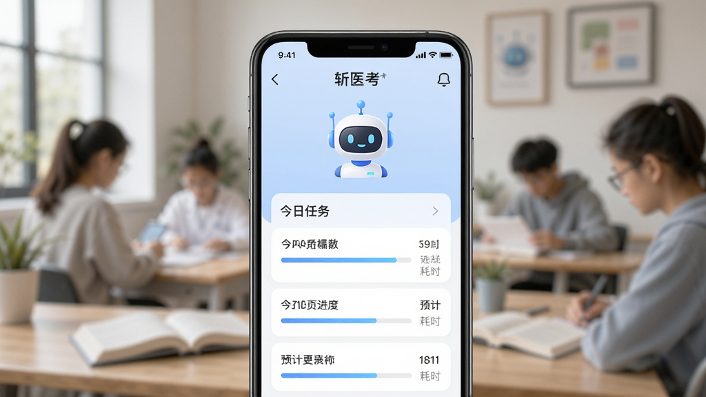 չʾ��նҽ����App��AI���̹滮����Ľ��棬����Ϊ�ֻ���Ļ��д����Ļ����ʾһ�����ܻ�����ͼ��ͽ��������б����������н�������Ԥ�ƺ�ʱ��������ģ����ѧϰ���������־��У�������ִ���ϸ�����������ʸɾ����޶���Ԫ��