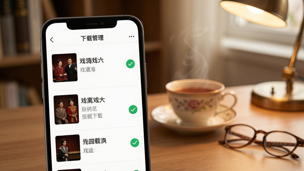 展示戏嗨APP离线下载功能的示意图,手机屏幕上显示