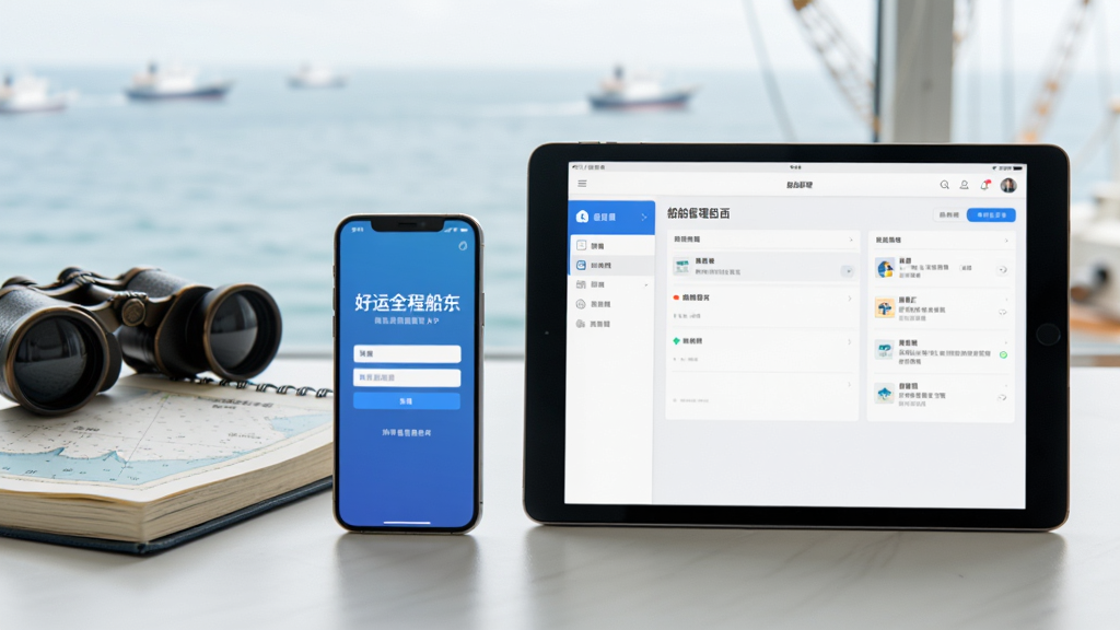ͼʾһ�������ֻ���һ̨ƽ����Բ��Űڷţ��ֻ���Ļ��ʾ������ȫ�̴�����APP��¼���棬ƽ�������Ļ��ʾͬһAPP�Ĵ���������̨�����Ϊʵ�����泡����������ͣ��豸�Ա߷���һ��������־��һ����Զ���������黯��ǿ���������ֻ�������Զˣ�ģ���������ɱ�ݲ���������ɾ���ͻ��˫��Эͬ�����ı����ԡ�