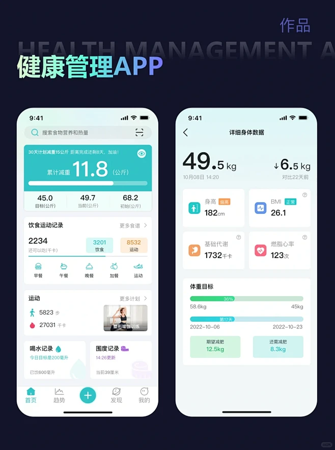 微健康app健康数据趋势图和记录页面截图