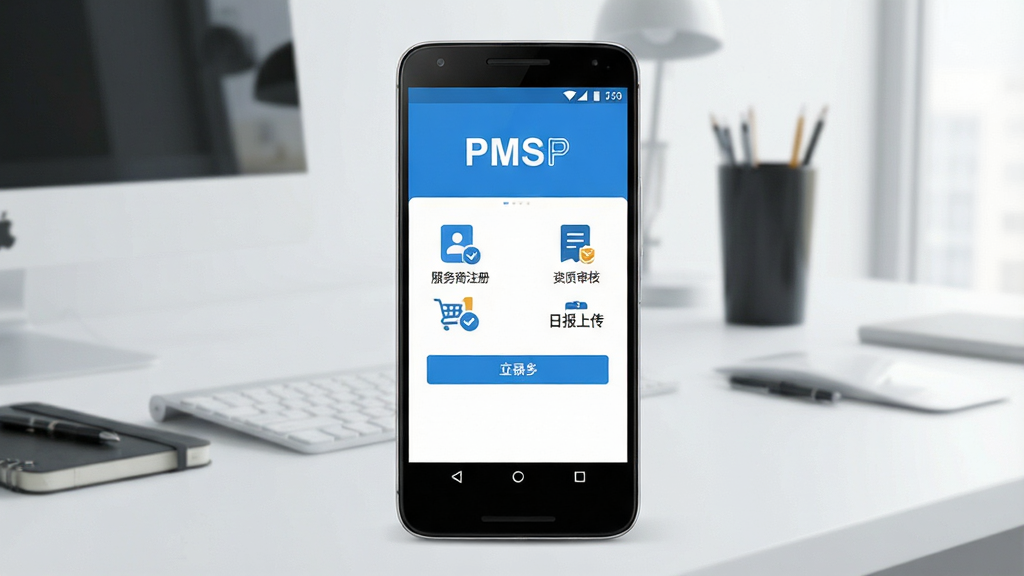 һ��չʾPMSP������������ֻ�����ͼ������������һ����׿�ֻ�����Ļ��ʾPMSPӦ�õĵ�¼��ע��ҳ�棬����������ɫ��Ϊ����������