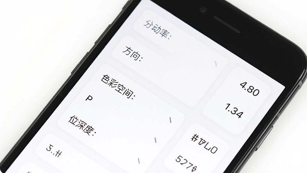 一张手机屏幕展示图片详细属性列表的图片,列表中包含分辨率、方向、色彩空间、位深度等条目,每条信息右侧有对应的数值,界面以卡片式布局呈现,背景为白色,文字清晰,风格简约,画质干净,无多余元素
