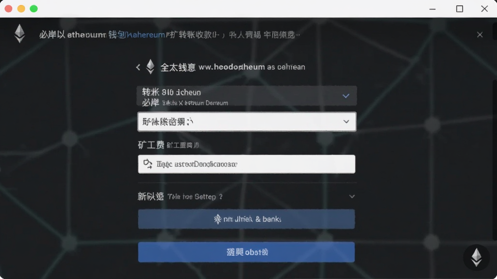 必岸以太坊钱包转账收款操作界面与矿工费设置截图