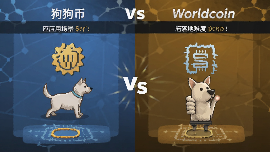 狗狗币vsWorldcoin 应用场景与落地难度对比图