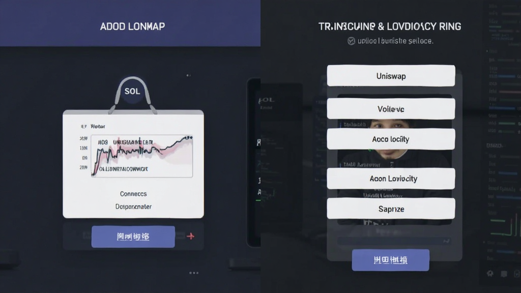 SOL和Uniswap交易与流动性挖矿操作界面截图 涵盖钱包连接兑换添加流动性全流程