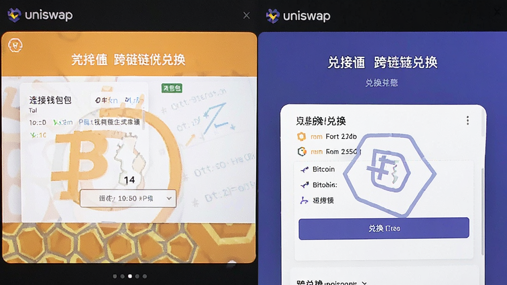 Uniswap 比特币 跨链兑换操作步骤 钱包连接和兑换界面截图