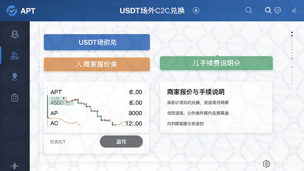 APT和USDT场外C2C兑换界面 商家报价与手续费说明