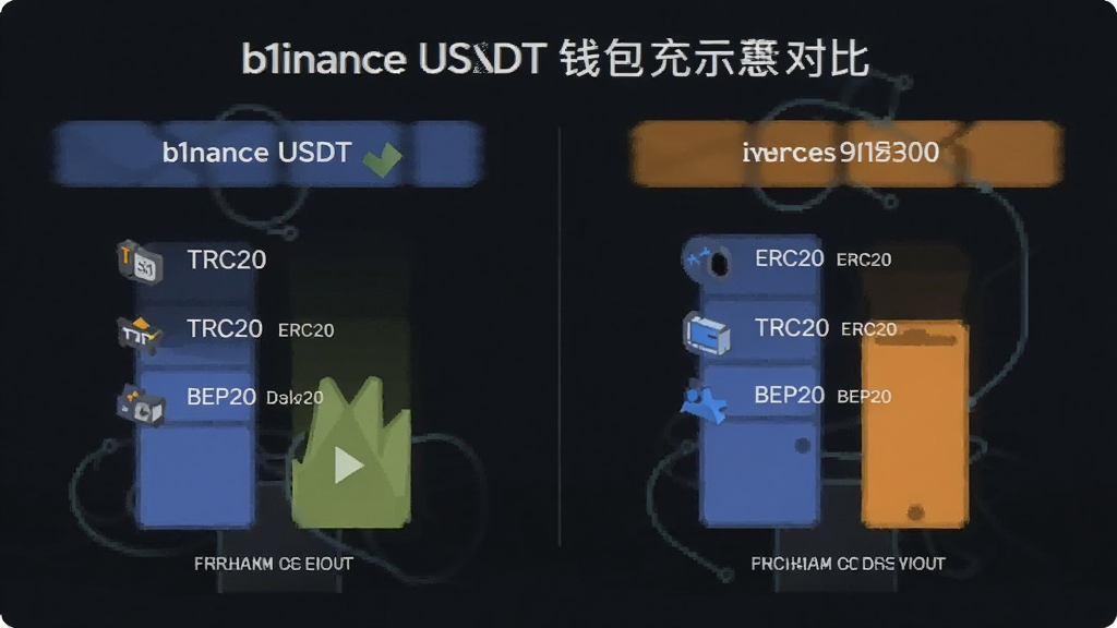 b1nance USDT 钱包 充值选链TRC20 ERC20 BEP20手续费对比示意图